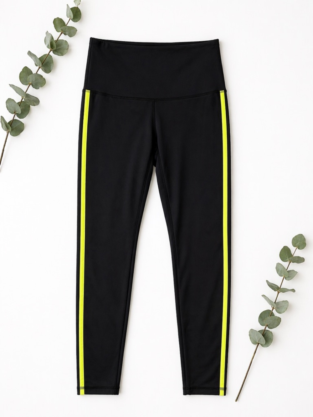 Move Theology Black Leggings Neon Stripe High Rise Athletic Workout Size M